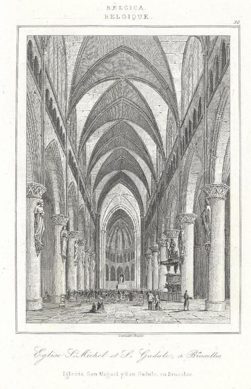 1844 - Bruxelles / Brussel / Sint Goedele / Ste Gudule, Antiquités & Art, Art | Eaux-fortes & Gravures, Enlèvement ou Envoi