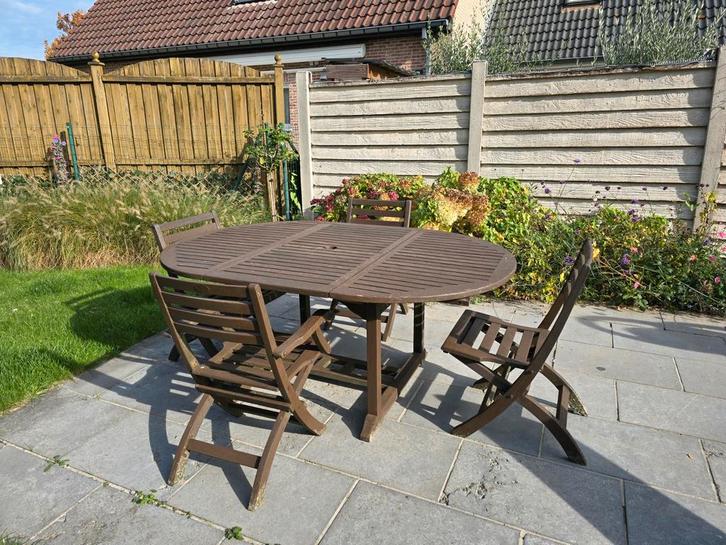 Teak tuinset tafel met stoelen, Tuin en Terras, Tuinsets en Loungesets, Zo goed als nieuw, Tuinset, Ophalen