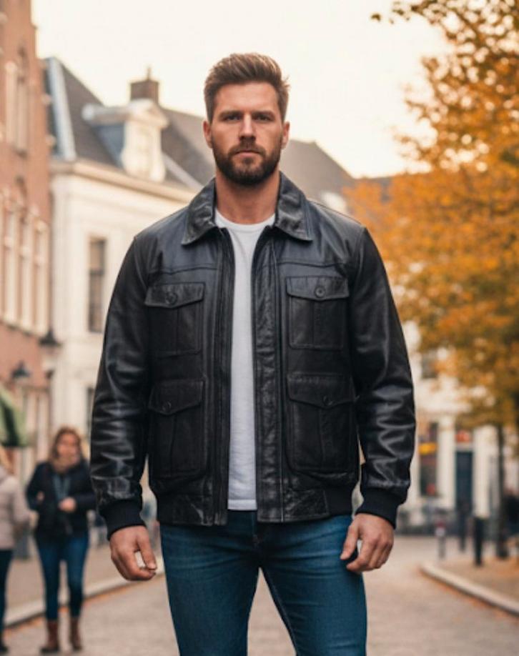 REDSKINS leren jas voor heren, Kleding | Heren, Jassen | Winter, Zo goed als nieuw, Maat 56/58 (XL), Zwart, Ophalen of Verzenden