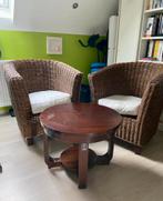 Fauteuils en osier et petite table, 75 à 100 cm, Enlèvement, Utilisé, Bois