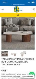 Salontafel „Marlon” van mangohout en travertijn, Ophalen, Zo goed als nieuw