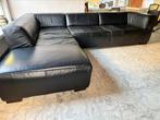 Strakke zwarte lederen hoekzetel – comfortabel en ruim, Ophalen, Gebruikt, Hout, Modern