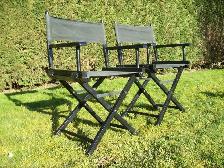 2 opvouwbare managerstoelen, Huis en Inrichting, Fauteuils, Gebruikt, Hout, Metaal, Stof, Overige materialen, 50 tot 75 cm, Minder dan 75 cm