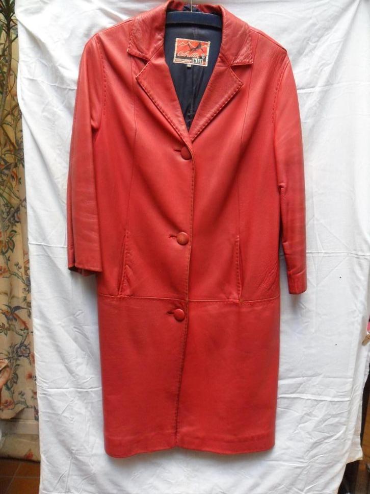 Vintage rode leren jas '60, Kleding | Dames, Jassen | Zomer, Gedragen, Maat 42/44 (L), Rood, Ophalen