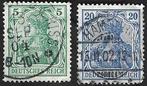 2 Postzegels Duitse Rijk Germania inschrift DEUTSCHES REICH, Ophalen of Verzenden, Duitse Keizerrijk, Gestempeld