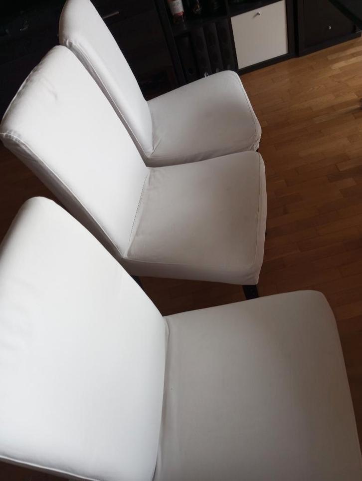 8 ikea chaisses BERGMUND, Maison & Meubles, Chaises, Utilisé, Une, Bois, Tissus, Blanc, Enlèvement