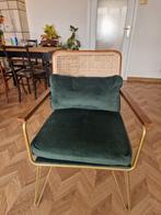 Stoel rotan en groen velour, Huis en Inrichting, Ophalen, Metaal