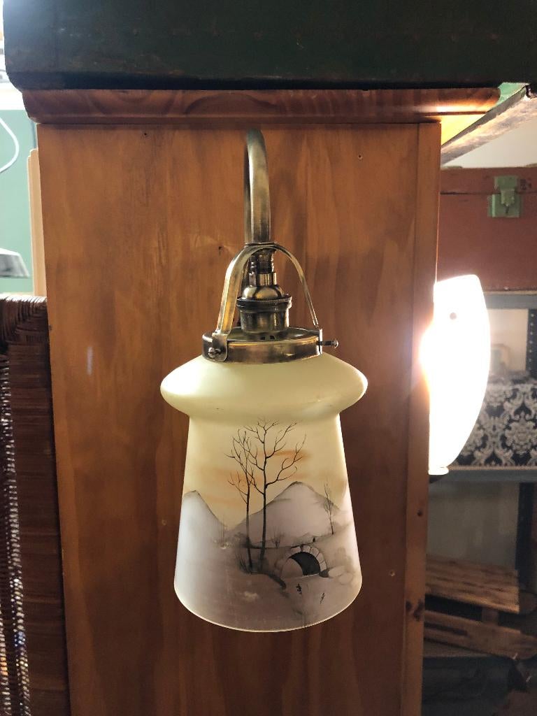 Antiek Art-Deco / Art-Nouveau Messing Wandlampje., Antiek en Kunst, Antiek | Verlichting, Ophalen of Verzenden