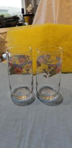 glazen vintage 2 stuks met bloemen, Enlèvement ou Envoi, Comme neuf, Verre à soda