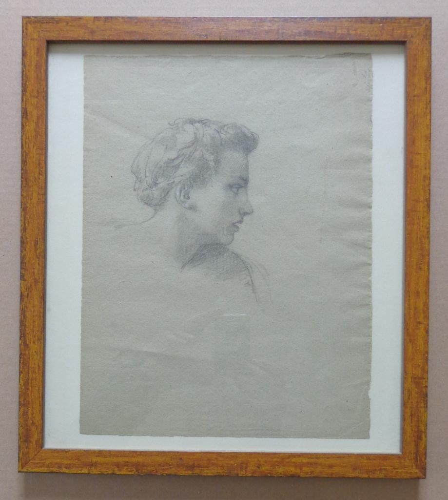 ONBEKEND / VROUWENHOOFD / ORIGINEEL WERK / 37x33cm / KADER, Enlèvement ou Envoi