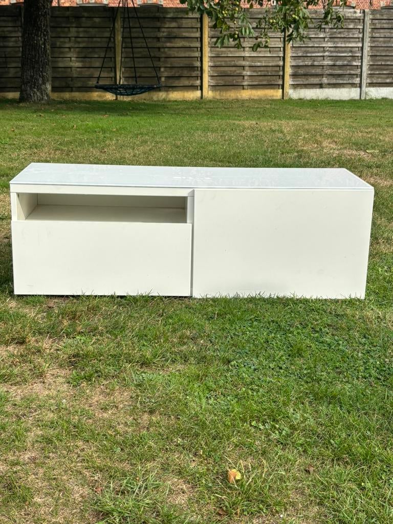 Tv kast meubel wit 40x120 epoxy resin blad schuiven, Ophalen, Zo goed als nieuw