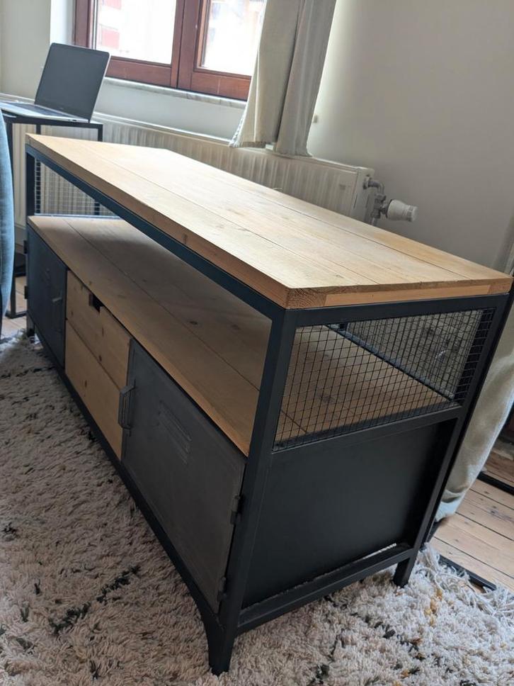 Tv-meubel van hout en metaal, Huis en Inrichting, Kasten |Televisiemeubels, Zo goed als nieuw, Minder dan 100 cm, 100 tot 150 cm