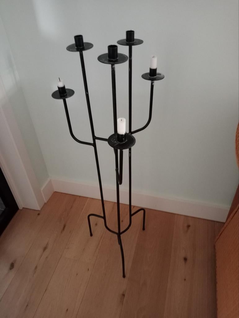 Chandelier en métal noir pour 6 bougies - env. 110/115 cm de, 75 cm ou plus, Enlèvement, Utilisé, Métal