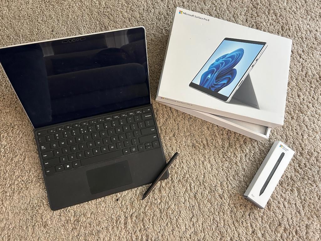 Microsoft Surface Pro8 + Pen Stylus + Keyboard, Computers en Software, Windows Laptops, Ophalen, Qwerty, 8 GB, 13 inch