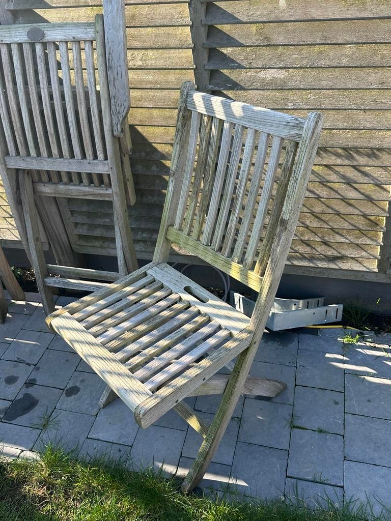 5 teak stoeltjes, Tuin en Terras, Ophalen, Gebruikt