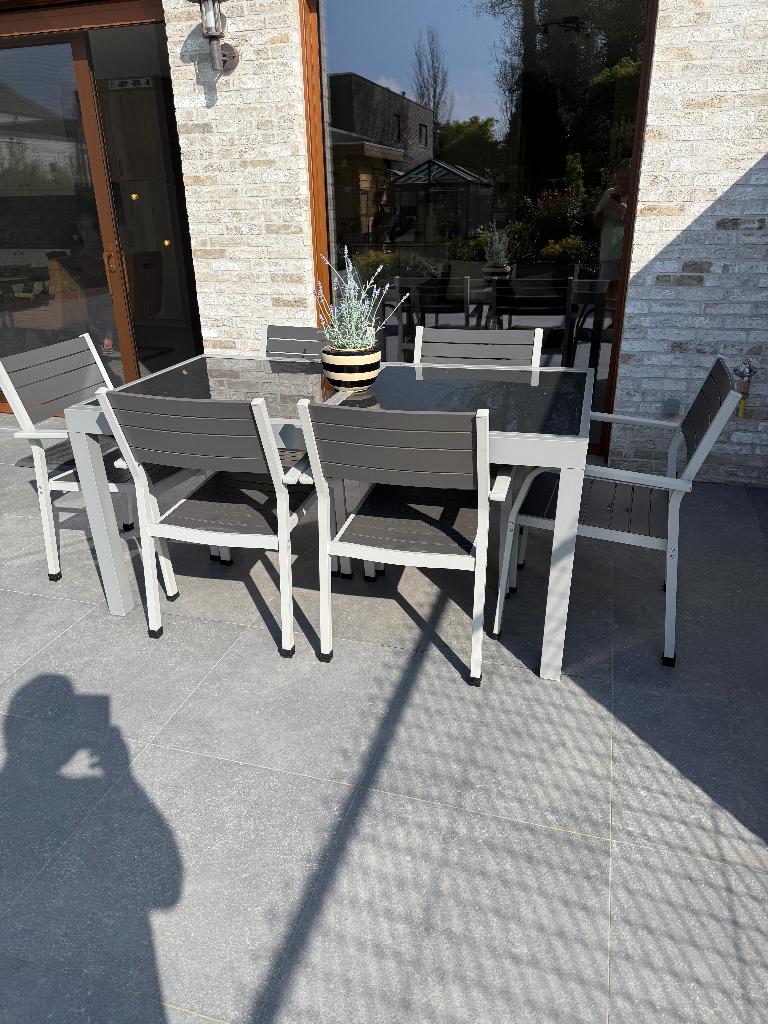Mooi Tuin-set : tafel en Stoelen, Tuin en Terras, Ophalen, 6 zitplaatsen, Aluminium, Zo goed als nieuw
