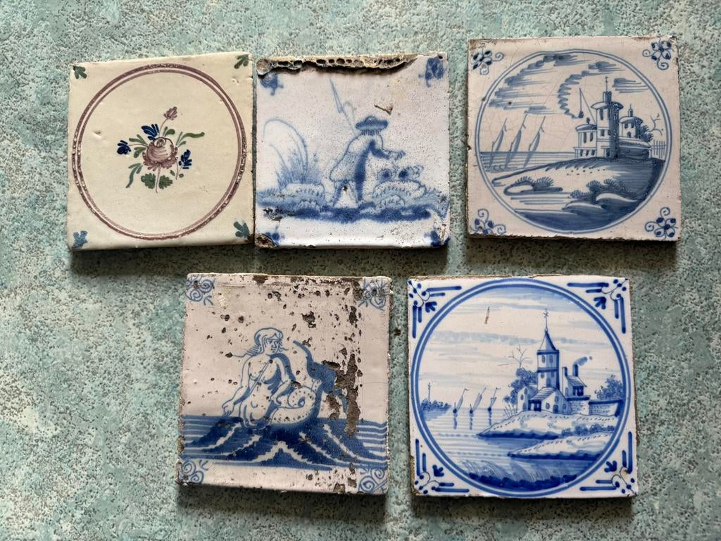 Vijf delftse tegels, Ophalen of Verzenden