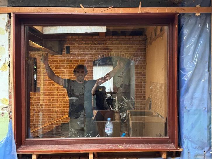 Meranti buiten ramen en deuren, Doe-het-zelf en Bouw, Glas en Ramen, Zo goed als nieuw, Gevelraam of Ruit, 160 cm of meer, 120 tot 160 cm