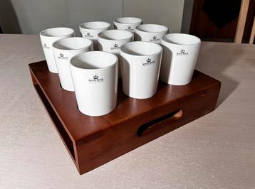 10 tasses Royal Boch avec plateau en bois – Porcelaine belge, Enlèvement