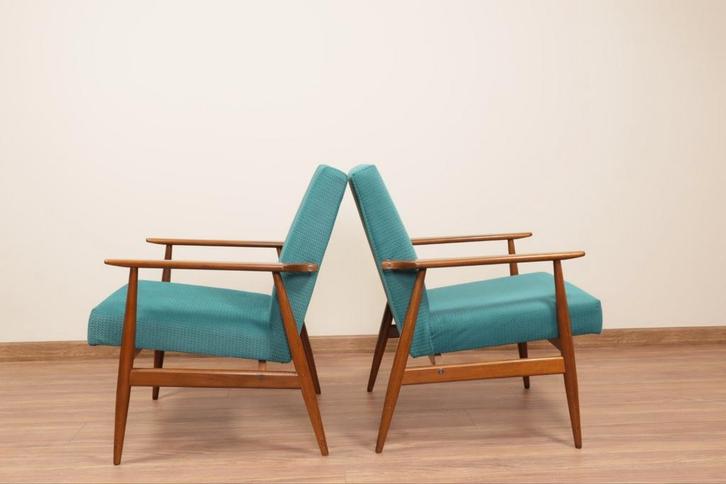 Vintage armchairs set of 2 teal design by H.Lis, Antiek en Kunst, Antiek | Overige Antiek