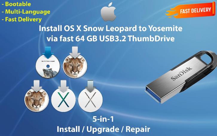 Installez Mac OS X 10.6.3-10.10.5 via Clé USB de 64 Go ! OSX, Informatique & Logiciels, Systèmes d'exploitation, Neuf, MacOS, Envoi