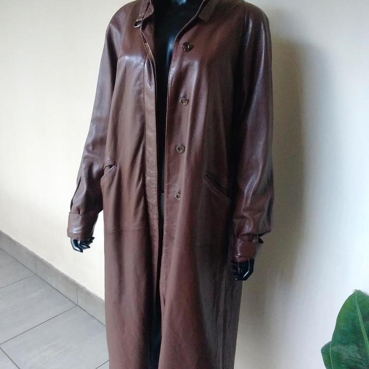 Prachtige vintage lange lederen damesjas made in Italy, Kleding | Dames, Jassen | Winter, Gedragen, Maat 42/44 (L), Bruin, Verzenden
