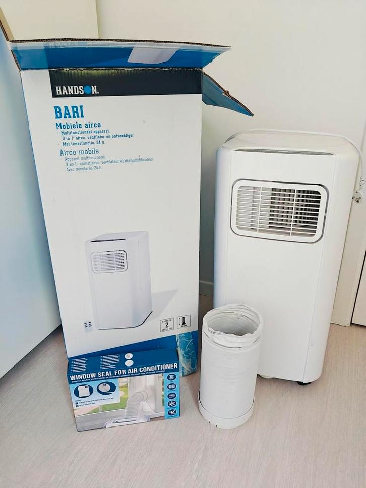 BARI mobiele airco 3-in-1 met slang en raamafdichting, Elektronische apparatuur, Airco's, Zo goed als nieuw, Mobiele airco, Afstandsbediening
