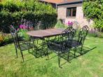 Tuintafel + 6 smeedijzeren stoelen, Tuin en Terras, Tuinsets en Loungesets, Ophalen, Eettafel, 6 zitplaatsen, Teakhout