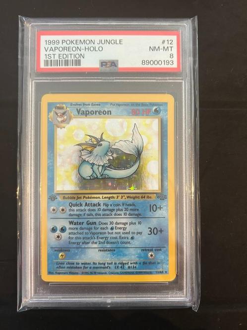 12/64 vaporeon 1e psa 8 € 230,00 holo, Hobby en Vrije tijd, Verzamelkaartspellen | Pokémon, Losse kaart, Ophalen of Verzenden