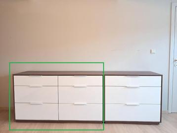 Commode IKEA NYVOLL 6 tiroirs brun et blanc., 25 à 50 cm, 5 tiroirs ou plus, Moins de 100 cm, Comme neuf