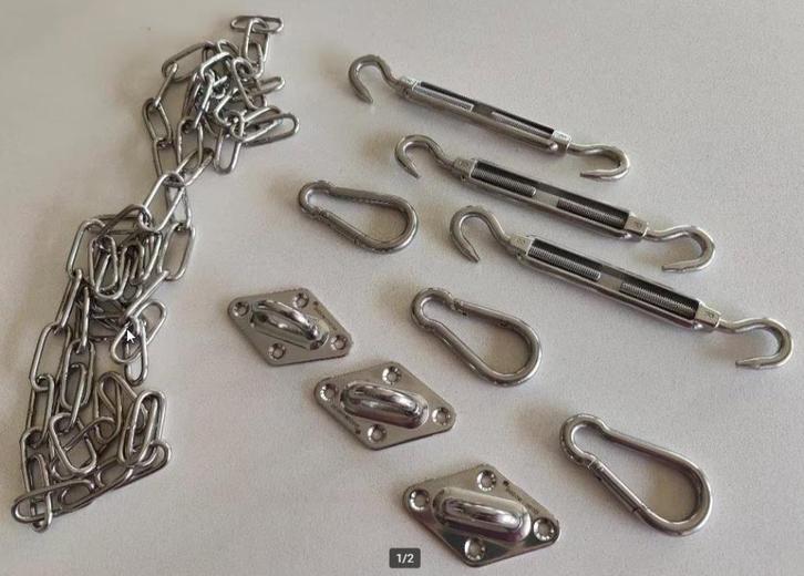 RVS bevestigingsset driehoekig schaduwdoek, Tuin en Terras, Schaduwdoeken, Nieuw, Ophalen of Verzenden