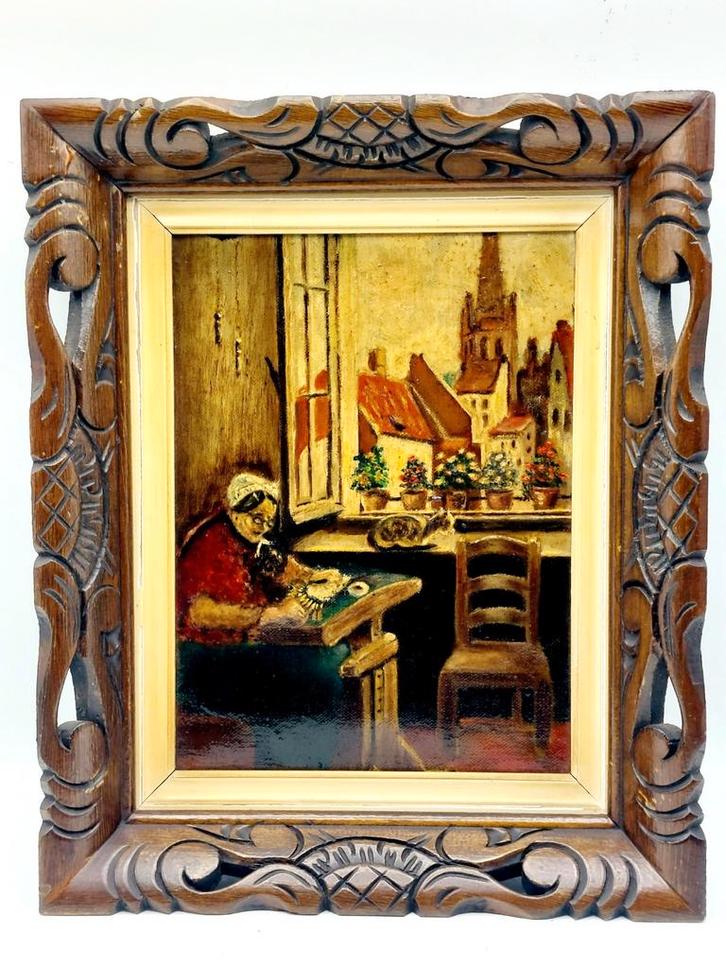 Schilderij van kantkloster in Brugge, Antiek en Kunst, Kunst | Schilderijen | Klassiek, Ophalen