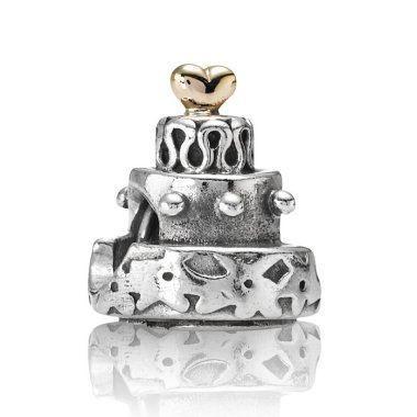 Pandora bedel taart met gouden hartje op, Handtassen en Accessoires, Bedels, Pandora, Zilver, 1 bedel, Ophalen of Verzenden