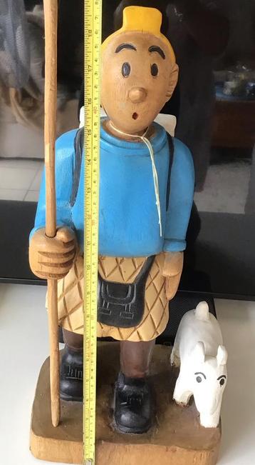 Sculpture ancienne en bois de Tintin 50 cm, Enlèvement ou Envoi
