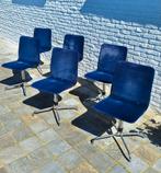 6 vintage retro 60's 70's velvet stoelen, Retro, vintage, Vijf, Zes of meer stoelen, Blauw, Metaal