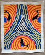 aboriginal art, dot painting 61 x 52 cm,  canvas kunst, Antiquités & Art, Enlèvement ou Envoi