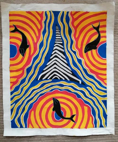 aboriginal art, dot painting 61 x 52 cm,  canvas kunst, Antiek en Kunst, Kunst | Niet-Westerse kunst, Ophalen of Verzenden
