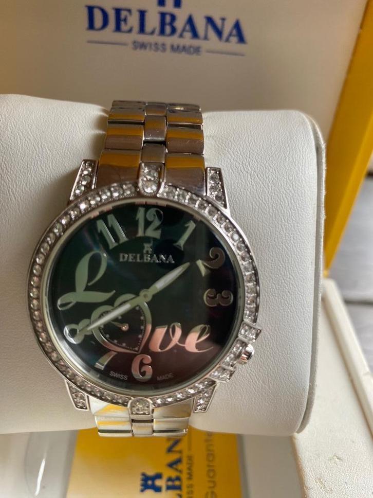 Delbana Swiss Made horloge, Handtassen en Accessoires, Horloges | Dames, Zo goed als nieuw, Polshorloge, Overige merken, Staal