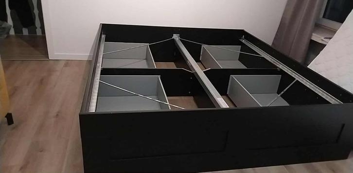 Bedframe, Huis en Inrichting, Slaapkamer | Bedden, Gebruikt, Tweepersoons, 180 cm, 200 cm, Overige materialen, Bruin, Ophalen