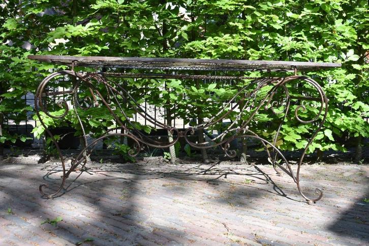 Tuinset compleet 1 tafel 2 leunstoelen 4 gewone stoelen, Tuin en Terras, Tuintafels, Gebruikt, Rechthoekig, Metaal, Ophalen of Verzenden