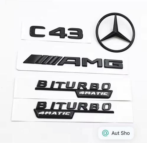 C43 AMG Emblemen Set Zwart V6 Biturbo 4MATIC, Auto diversen, Autostickers, Ophalen of Verzenden