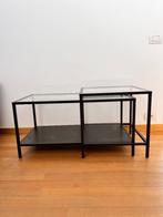 2X aparte tafeltjes in glas, Huis en Inrichting, Tafels | Bijzettafels, Rechthoekig, Ophalen, 45 tot 60 cm, Glas
