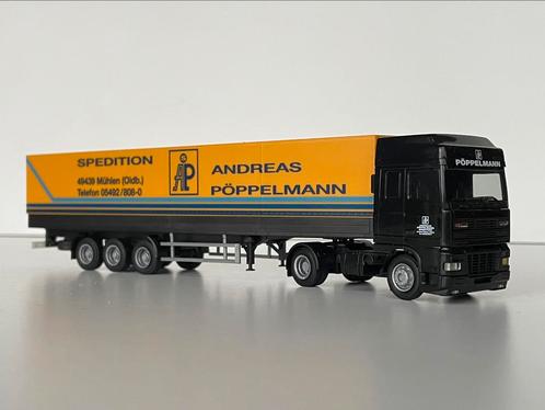 Herpa DAF Pöppelmann huifoplegger 1/87, Hobby en Vrije tijd, Modelauto's | 1:87, Zo goed als nieuw, Bus of Vrachtwagen, Herpa