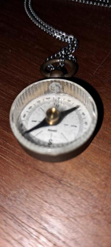 Antiek Duits mini kompas (2,5cm) met zilveren ketting