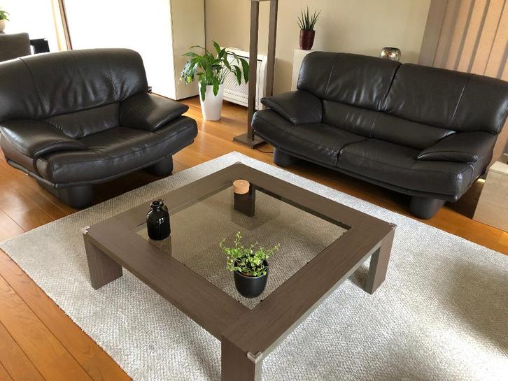 Lederen salon + salontafel Natuzzi, Maison & Meubles, Canapés | Salons, Cuir, Enlèvement