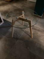 Table d'appoint pour salon en bois massif et verre., Nieuw, Glas, Ophalen of Verzenden