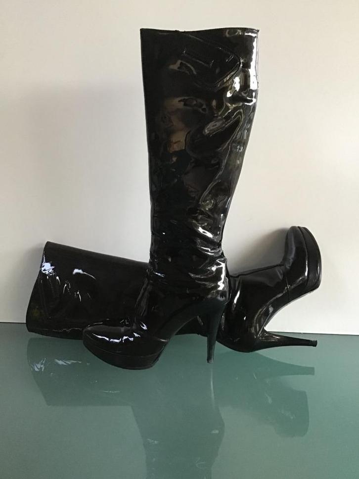 Gratis Verzenden | Sgn Giancarlo Paoli zwarte lak laarzen 37, Kleding | Dames, Schoenen, Zo goed als nieuw, Hoge laarzen, Zwart