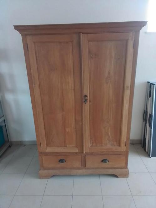 Armoire en teck avec deux portes et deux tiroirs, Huis en Inrichting, Kasten | Computermeubels, Zo goed als nieuw, 120 tot 170 cm