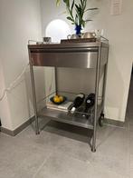 Rvs bar cart bijzettafel met lade, Ophalen, Gebruikt