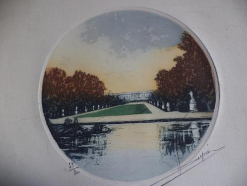 Versailles Allée Royale Valentine Dupre aquatint ca 1930, Antiek en Kunst, Kunst | Etsen en Gravures, Ophalen of Verzenden